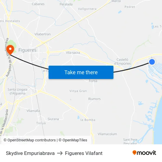 Skydive Empuriabrava to Figueres Vilafant map