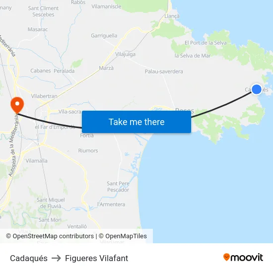 Cadaqués to Figueres Vilafant map