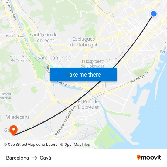 Barcelona to Gavà map