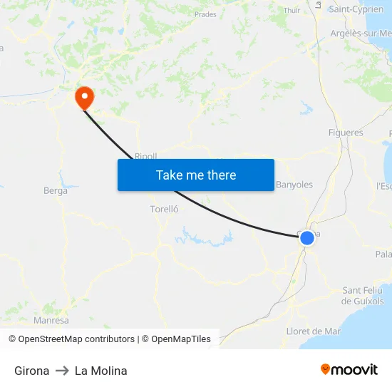 Girona to La Molina map