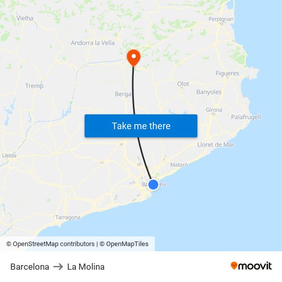 Barcelona to La Molina map