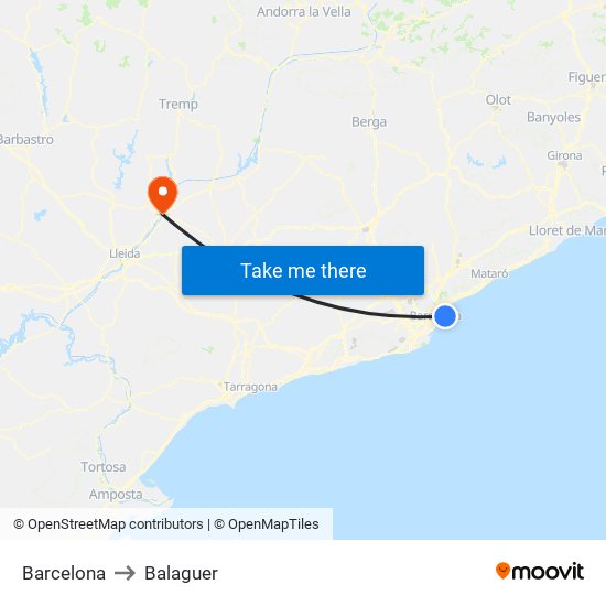 Barcelona to Balaguer map