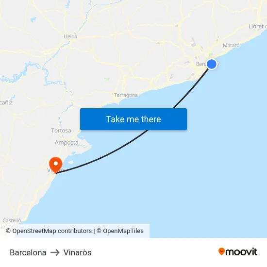 Barcelona to Vinaròs map