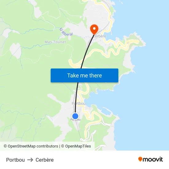 Portbou to Cerbère map