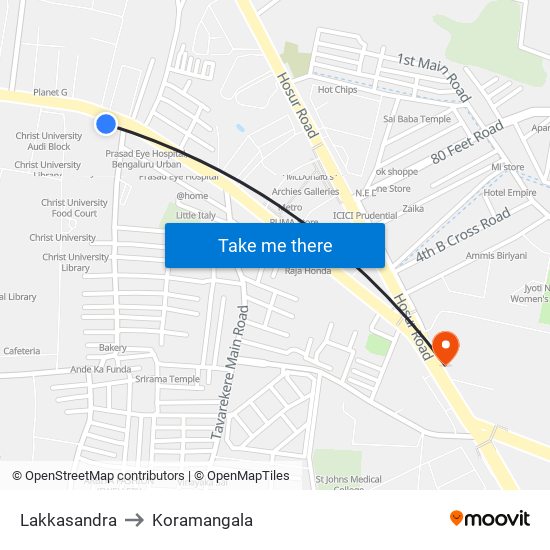 Lakkasandra to Koramangala map