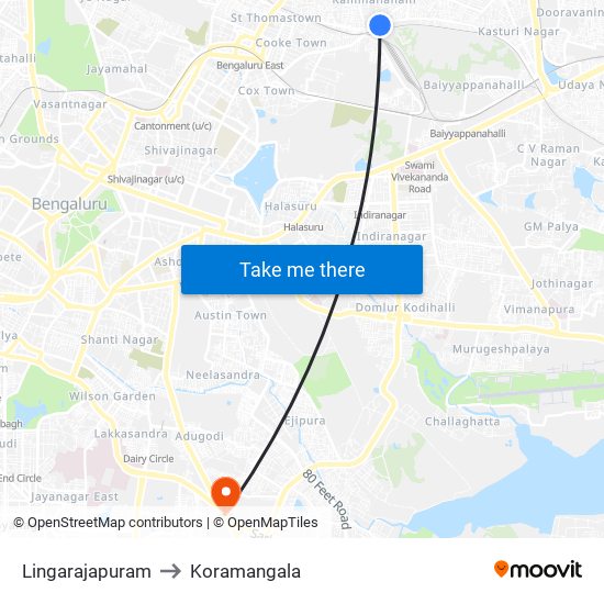 Lingarajapuram to Koramangala map