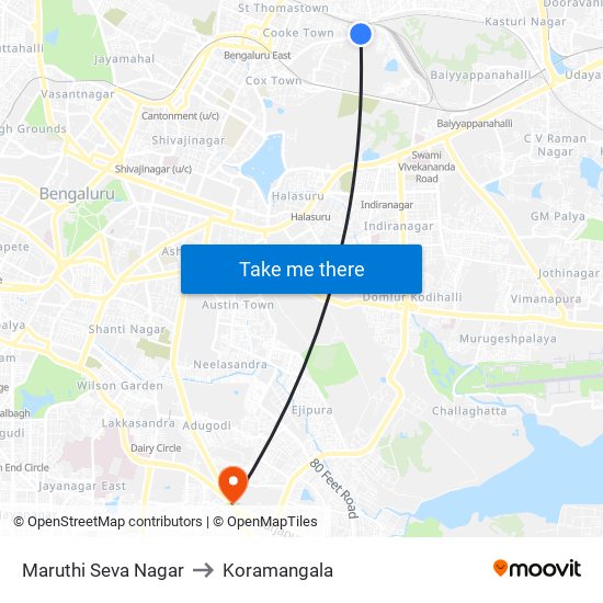 Maruthi Seva Nagar to Koramangala map