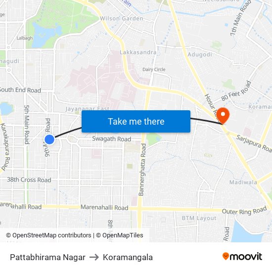 Pattabhirama Nagar to Koramangala map