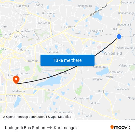 Kadugodi Bus Station to Koramangala map