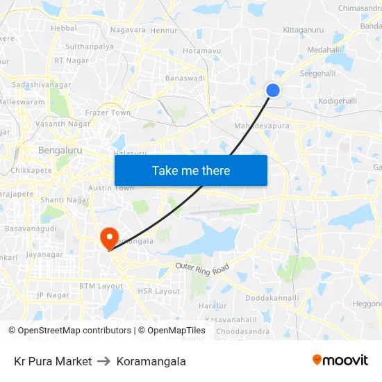 Kr Pura Market to Koramangala map