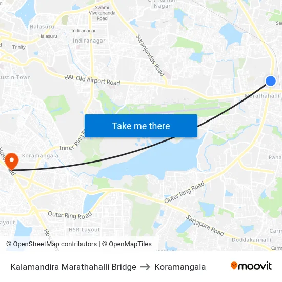 Kalamandira Marathahalli Bridge to Koramangala map
