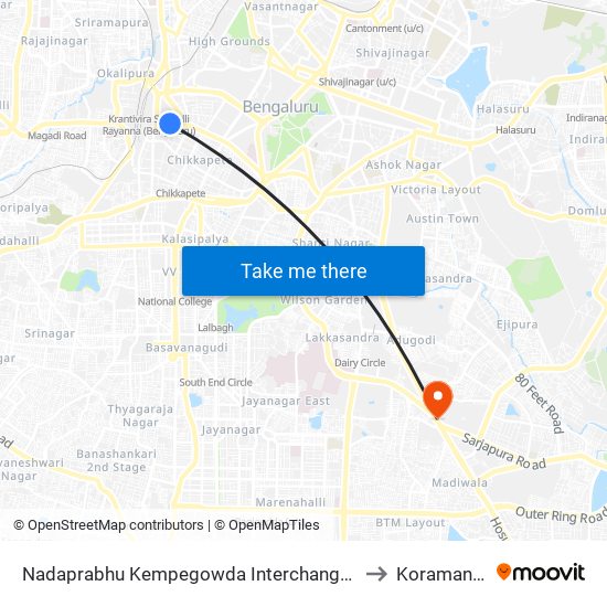 Nadaprabhu Kempegowda Interchange, Majestic to Koramangala map