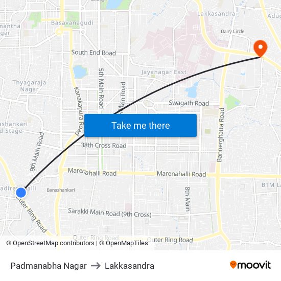 Padmanabha Nagar to Lakkasandra map