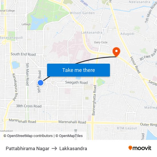 Pattabhirama Nagar to Lakkasandra map