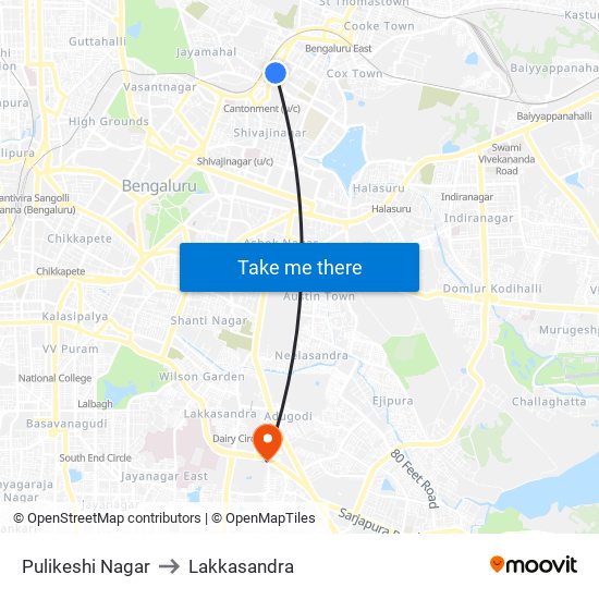 Pulikeshi Nagar to Lakkasandra map