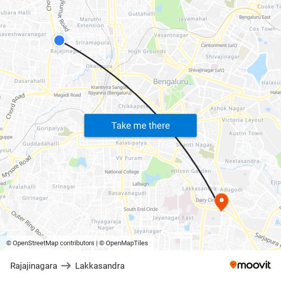 Rajajinagara to Lakkasandra map