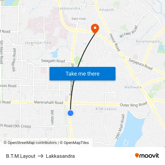 B.T.M.Layout to Lakkasandra map