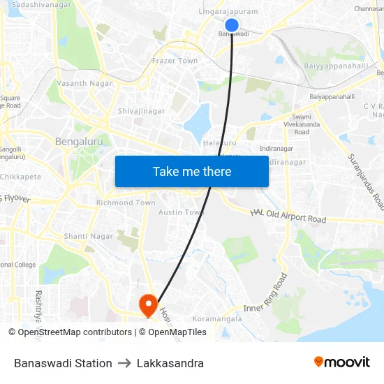 Banaswadi Station to Lakkasandra map