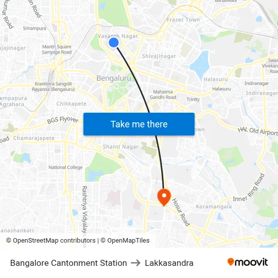 Bangalore Cantonment Station to Lakkasandra map
