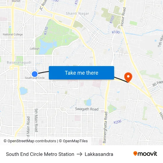 South End Circle Metro Station to Lakkasandra map