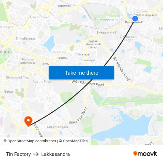टिन फैक्ट्री to लक्कासंद्र map