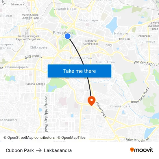 Cubbon Park to Lakkasandra map