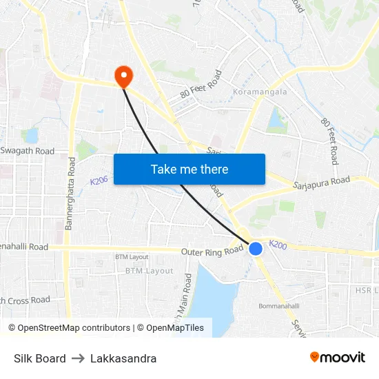 Silk Board to Lakkasandra map