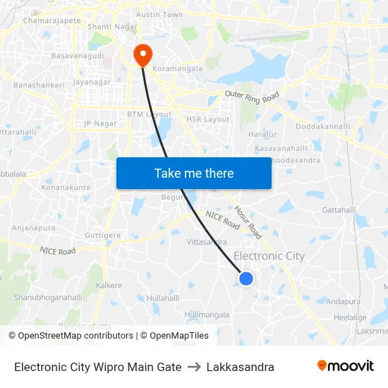 Electronic City Wipro Main Gate to Lakkasandra map