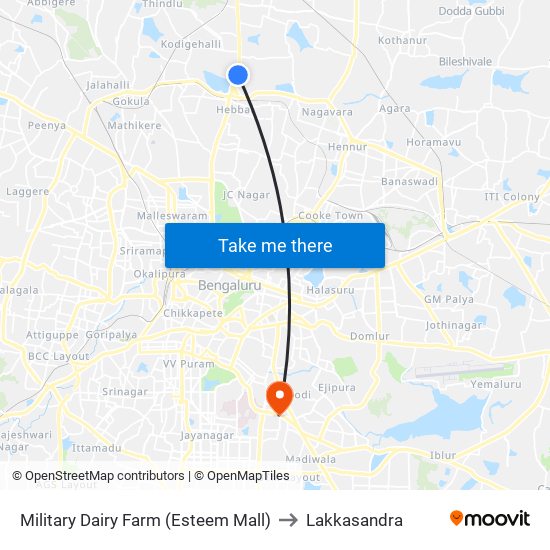 Military Dairy Farm (Esteem Mall) to Lakkasandra map