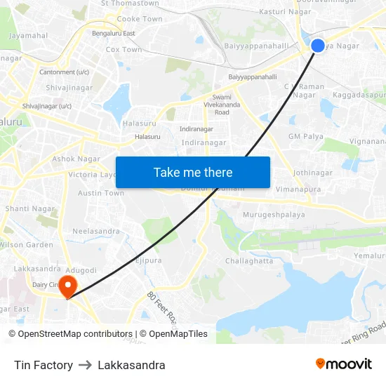 Tin Factory to Lakkasandra map