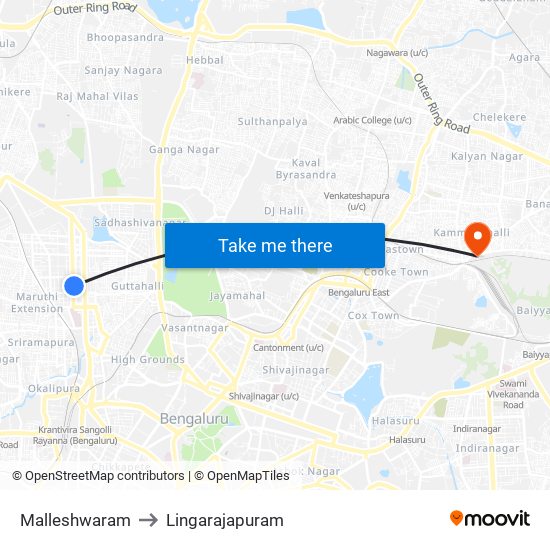 Malleshwaram to Lingarajapuram map