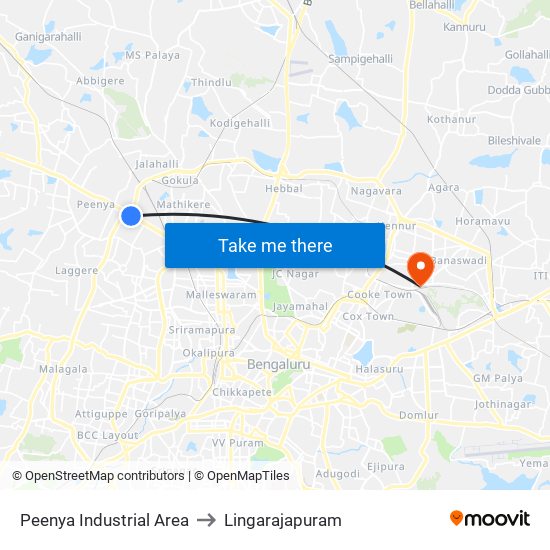 Peenya Industrial Area to Lingarajapuram map