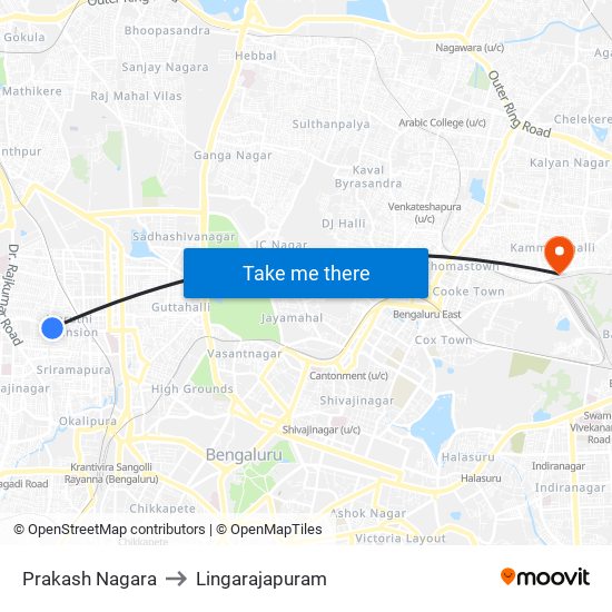Prakash Nagara to Lingarajapuram map