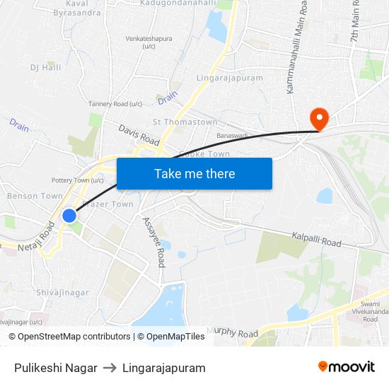 Pulikeshi Nagar to Lingarajapuram map