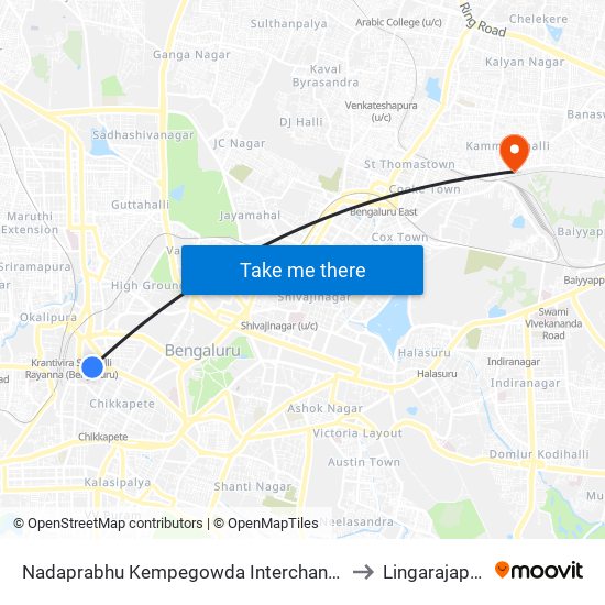 Nadaprabhu Kempegowda Interchange, Majestic to Lingarajapuram map