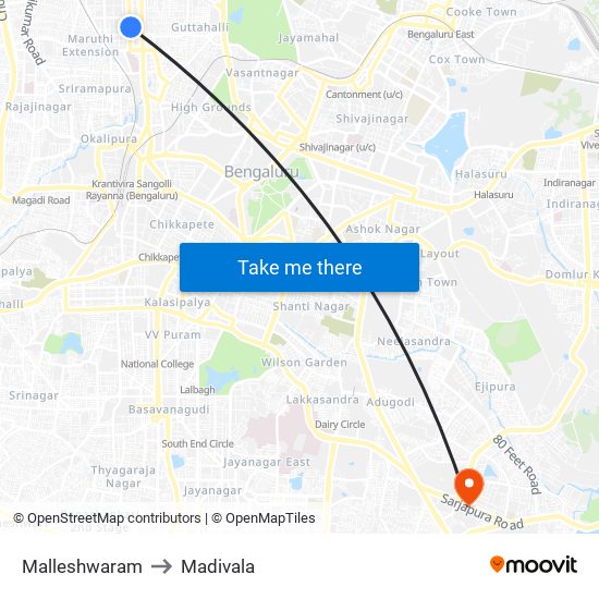 Malleshwaram to Madivala map