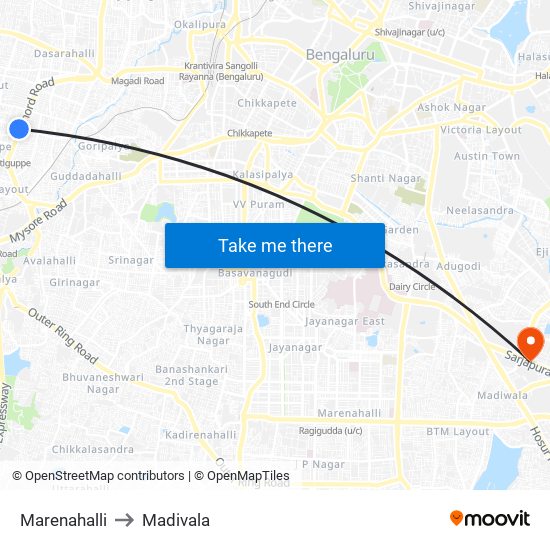 Marenahalli to Madivala map