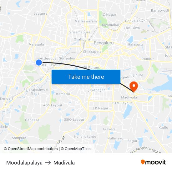 Moodalapalaya to Madivala map