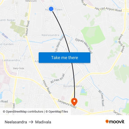 Neelasandra to Madivala map