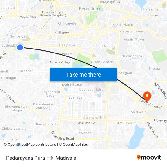 Padarayana Pura to Madivala map