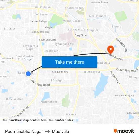 Padmanabha Nagar to Madivala map