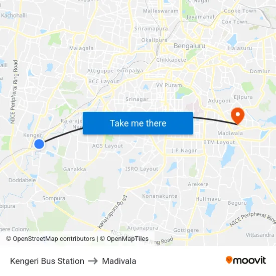 Kengeri Bus Station to Madivala map