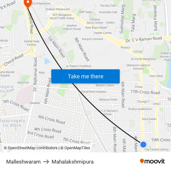 Malleshwaram to Mahalakshmipura map