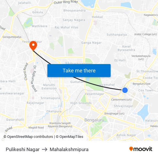 Pulikeshi Nagar to Mahalakshmipura map