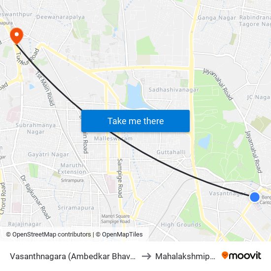 Vasanthnagara (Ambedkar Bhavana) to Mahalakshmipura map