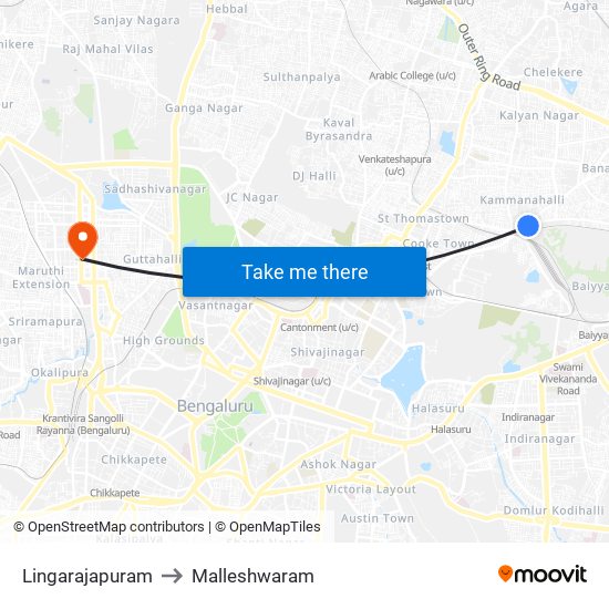 Lingarajapuram to Malleshwaram map