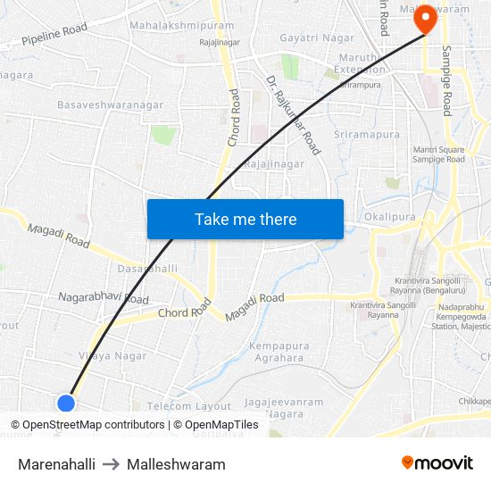 Marenahalli to Malleshwaram map