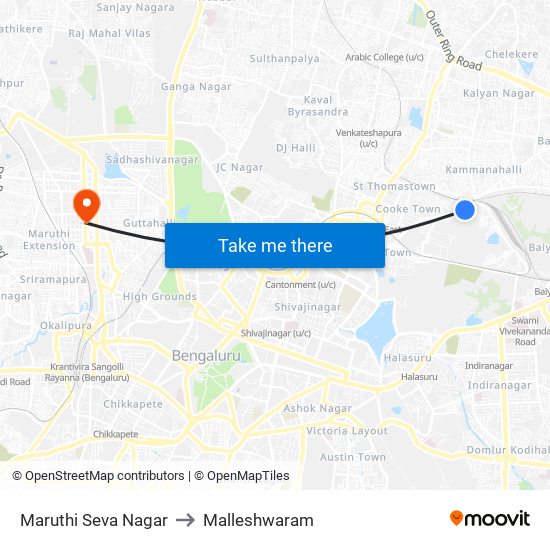 Maruthi Seva Nagar to Malleshwaram map