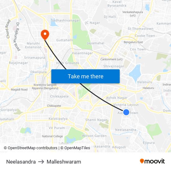 Neelasandra to Malleshwaram map