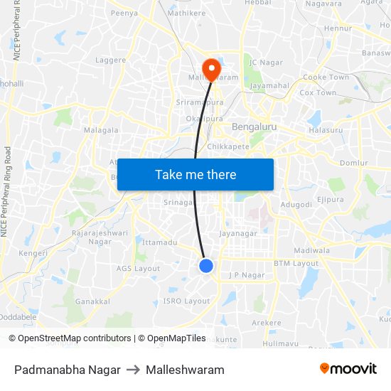 Padmanabha Nagar to Malleshwaram map